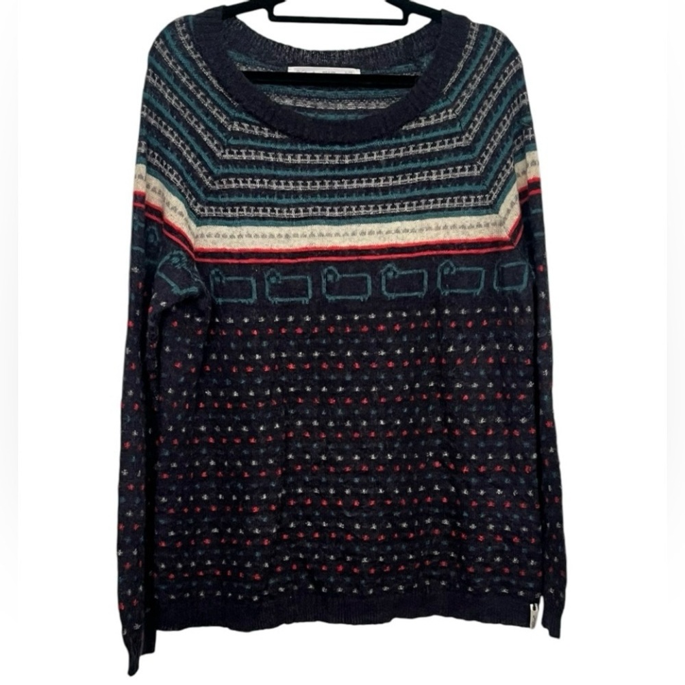 Woolrich Fair Isle Sweater XLP Navy Nordic Cottagecore Mohair Cozy Knit VTG
